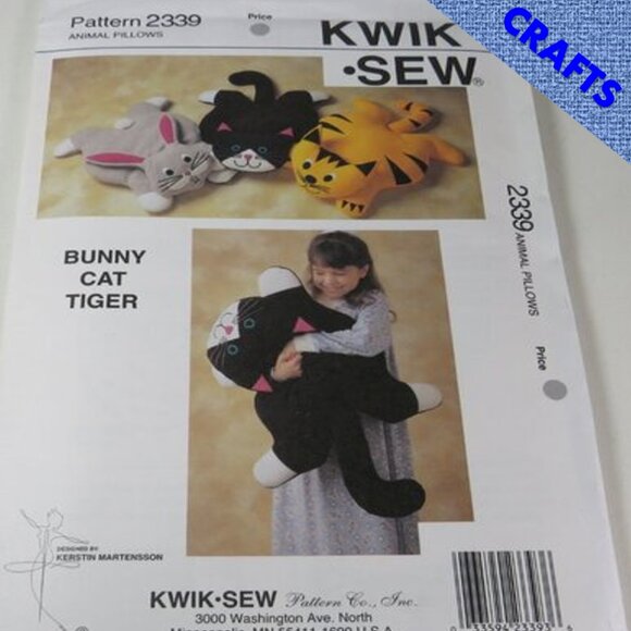 Kwik Sew 2339 Sewing Pattern NEW UNOPENED Pet Pillow Cat, Bunny Rabbit, Tiger - Picture 1 of 6